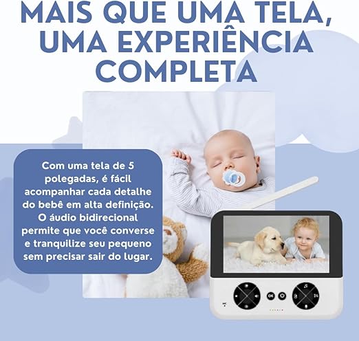 Babá Eletrônica Câmera para Bebês com Tela Portátil Grande Visão Noturna Áudio Bidirecional Monitoramento Temperatura Alarme e Canção de Ninar