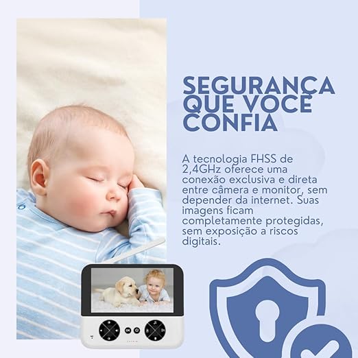 Babá Eletrônica Câmera para Bebês com Tela Portátil Grande Visão Noturna Áudio Bidirecional Monitoramento Temperatura Alarme e Canção de Ninar