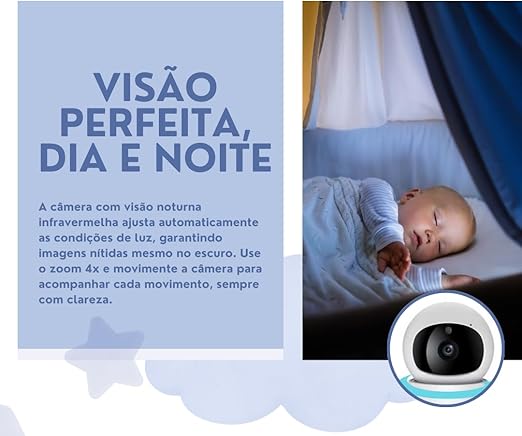 Babá Eletrônica Câmera para Bebês com Tela Portátil Grande Visão Noturna Áudio Bidirecional Monitoramento Temperatura Alarme e Canção de Ninar